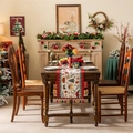 Red Christmas table runner with jacquard holiday patterns and hanging tassels - White Gingerbread With Red And Green Tassels (do Not Machine Wash)