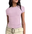 Slim fit light purple crew neck long sleeve T-shirt for women in casual streetwear style - XS / Tops / Short Sleeve / Pink