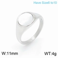 Minimalist silver stainless steel signet ring with a white shell inlay on top - US 6 / Steel Color Style (KR100774-KFC)