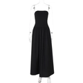 Detail view of the sleek black strapless maxi dress made from breathable cotton blend fabric - S / Black