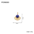 Bohemian fan-shaped brass pendant with blue lapis lazuli gemstone and gold finish - Dark Blue Lapis Style (FP29085B3)