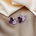 Elegant purple flower earrings with resin roses and crystal geometric studs - Purple Vintage Floral Combo Studs