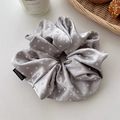 Oversized grey polka dot satin scrunchie with fashion label for elegant bun hairstyles - Polka Dot Satin / Light Grey (Polka Dot)