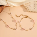 Conjunto de collar y pulsera de acero de titanio chapado en oro 18K con flores rosas - Juego de collar y pulsera de flores (D621-D620)