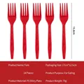Set of 24 red plastic strawberry party forks with anti-slip grip and 15.8cm length - Red Plastic Fork