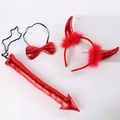 Dreiteiliges rotes Teufelskostüm mit Horn-Haarreif, Fliege und Schwanz für Halloween-Events - Nr. 1 Rotes Metallic Horn 3-teiliges Set