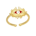 Adjustable golden Evil Eye ring with blue enamel and sunburst rays on a twisted band - Adjustable Open / Red