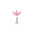 Detail of silver stainless steel eyebrow ring with pink synthetic opal clover top - Silver Pink Opal Clover