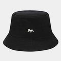 Dettaglio del ricamo a forma di volpe su cappello a secchiello nero in tela di cotone - M (56-58cm) / Nero