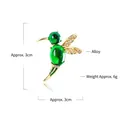 Green hummingbird brooch with gold alloy frame and rhinestones, size 3cm by 3cm - Green Hummingbird Rhinestone Style (DW027)