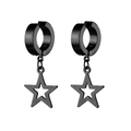Men's titanium steel black clip-on earrings featuring minimalist hollow star pendants - Clip-On Earrings / Black