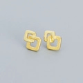 S925 silver square layered stud earrings in golden finish with textured metal design - 925 Silver / Gold