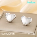 Polished silver hollow heart stud earrings 24x20mm in high quality stainless steel - Style C Hollow Heart (KE115680-KFC)
