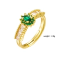 Anello aperto dorato con pietra smeraldo ovale e zirconi a taglio baguette, peso 2,8 g - Stile Pietra Verde Ovale con Halo (252)