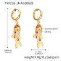 Detailed dimensions of colorful oil drip koi fish earrings in gold stainless steel - Multicolor Fish Pendant Earrings (TXF298-1) / One Pair