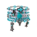 Detail of bohemian turquoise stretch bracelet set featuring silver charms like bull and cactus - SY0263-1/Classic Turquoise Blue 6-layer HOWDY