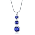 Silver snake chain necklace featuring a triple blue zircon water drop pendant with halo - Necklace / Blue