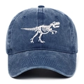 Washed denim blue cotton baseball cap with white dinosaur skeleton embroidery - One Size / Navy Blue