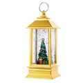 Golden Christmas lantern decor featuring internal festive tree with silver glitter - Golden Christmas Tree