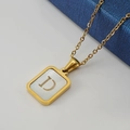 18K gold plated stainless steel square shell pendant necklace with letter D engraving - Letter D