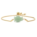 Gold-plated box chain bracelet featuring a light green fish-shaped natural stone pendant - Green Aventurine Penguin