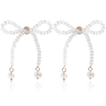 Handmade clear crystal bow earrings with champagne beads and transparent drop pendants - ZW1813 Gold-Champagne Beaded