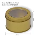 Golden round tin box with clear window lid for candles measuring 65mm diameter by 40mm height - Three-piece Window Lid Empty Box / Gold