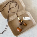 Woven leather cord necklace with acorn pendant and natural ceramic beads in brown - Brown Large Acorn