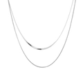 Minimalist double layer necklace with flat herringbone chain and thin link in silver finish - Double Layer Herringbone Round Snake Chain Steel Color