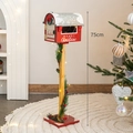 75cm red Christmas mailbox ornament on wooden stand with pine needles and LED lights - Height 75cm / With LED Lights / Wooden Mailbox - Red Style