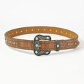 Dettaglio cintura in pelle marrone stile western con pietre turchesi e rivetti bronzo - 120cm / Ambra Stile A
