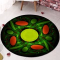 Macro detail of round absorbent flannel mat featuring vibrant green fractal patterns - 80×80cm / Green Orange Abstract Fractal