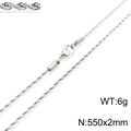 Silberne 2mm Kordelkette aus Edelstahl, 550mm Länge mit sicherem Karabinerverschluss - 550mm x 2mm(KN228814-Z) / Silber