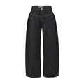 Deep indigo wide leg jeans with high waist, straight cut and contrast yellow stitching - XS / Dark Blue
