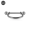 G23 titanium nipple piercing bar with a silver U-shaped ring and zircon screw balls - 1.2x12x3x3mm / 10mm Steel Smooth