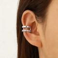 Silver double layer ear cuff with crisscross design and sparkling cubic zirconia stones - Silver Double Layer Stacking Zircon Style (2374)
