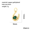 18K gold plated copper horseshoe pendant with green zircon for DIY jewelry making - Horseshoe Shape Green Gemstone Style (P04111) / Gold