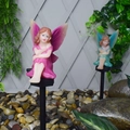 Pink fairy solar garden stake light with resin wings for outdoor landscape decoration - Plastic Flower Fairy