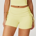 Short de yoga taille haute jaune clair pour femme avec cordon de serrage et plis à la taille - S / Jaune Bourgeon