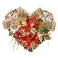 Ghirlanda natalizia a forma di cuore con fiori rossi e foglie dorate per porta d'ingresso - Ghirlanda Natalizia a Forma di Cuore senza Luci