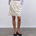 Cremefarbener Satin-Midirock mit Polka Dots, Kordelzug am Bund und praktischen Taschen - S / Off-White Gepunktet