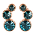 Boucles d'oreilles en acier rose doré avec trois cristaux turquoise en rangée verticale - 16G-6mm-Oreille Gauche / Base Or Rose - Zircon Sarcelle