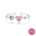 S925 sterling silver butterfly floral ring with pink heart stone and colorful gems - Style 14-Pink Heart Purple Yellow Diamond