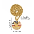 Gold plated hip hop necklace with eagle pendant and US flag pattern dimensions shown - Stars Stripes Eagle (469) / Gold