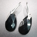 Detailed view of black faceted teardrop crystal earrings with silver metal hooks - 13*25*6MM / Obsidian