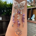 Silver butterfly and crescent moon suncatcher with amethyst stones and crystals - Purple Crystal