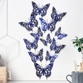 Set of 12 blue hollow-out 3D paper butterflies decorative wall stickers for home decor - Blue