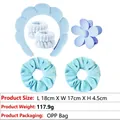 Blue padded cloud headband set with matching wristbands, flower hair claw and scrunchies - 6-Piece Flower Set (4#) / Light Blue