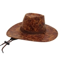 Distressed brown cowboy hat with braided cord and adjustable chin strap in American style - Earth Yellow (Textured Leather)