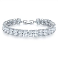 Detail of silver oval rhinestone bracelet with secure metal clasp on white background - Platinum White Zirconia (068)